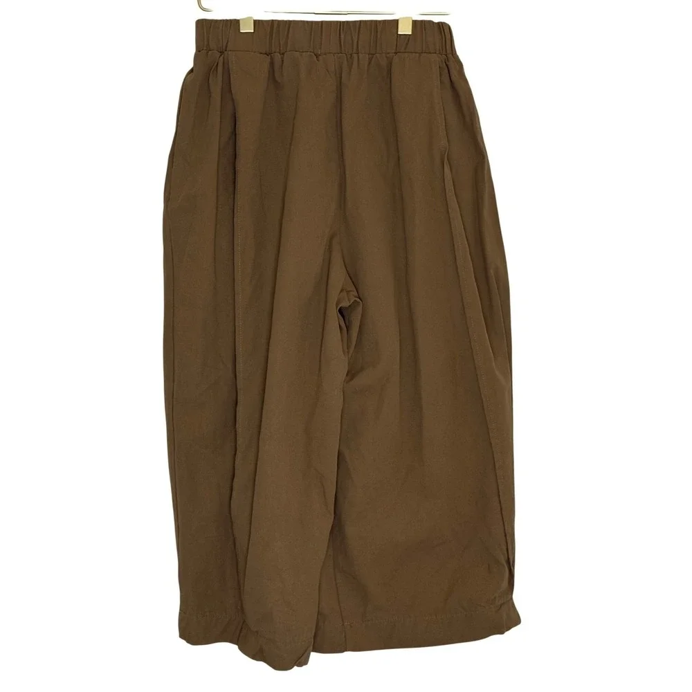 Throwing Tiny Fits Khaki Cotton Culotte Pants Wide Leg Cropped Elastic Waist M/L - Picture 3 of 8
